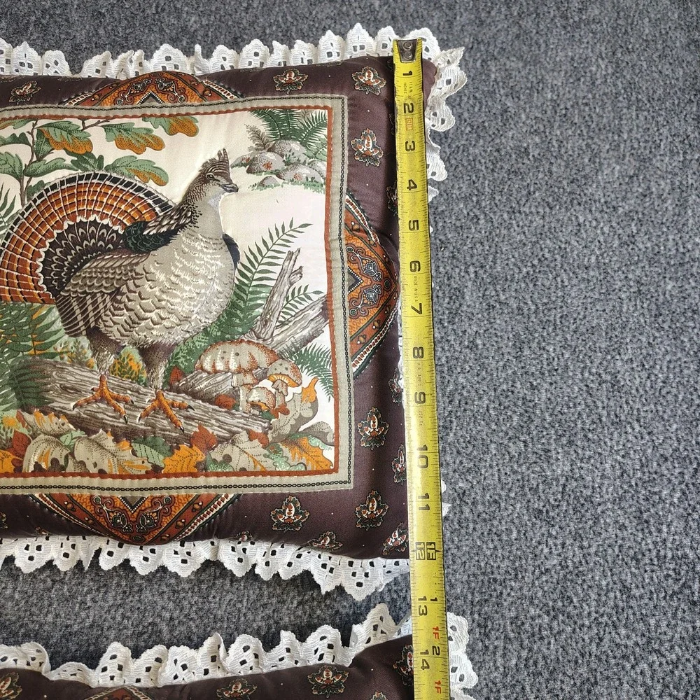 Vintage Cottagecore Tapestry Throw Pillow Set Turkey Goose Lace Trim Wildlife